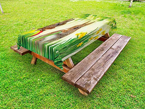 ABAKUHAUS Coniglietto di Pasqua Tovaglia da Esterno, Conigli di Pasqua, Tovaglia da Picnic Lavabile Decorativa, 145 cm x 210 cm, Multicolor Fern Green