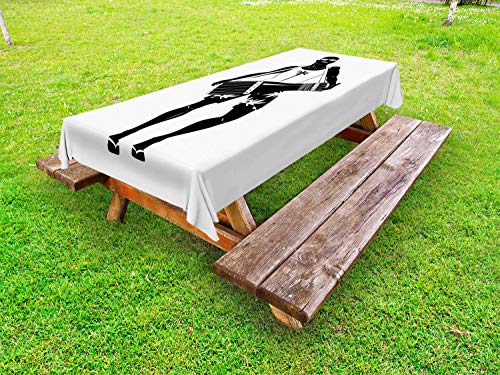 ABAKUHAUS Batteria Tovaglia da Esterno, Exotic in Occhiali da Sole Freddi, Tovaglia da Picnic Lavabile Decorativa, 145 cm x 265 cm, Charcoal Grey And White