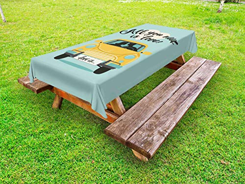 ABAKUHAUS Baciare Tovaglia da Esterno, Tutto ciò Che Serve è Amore Segno, Tovaglia da Picnic Lavabile Decorativa, 145 cm x 305 cm, Multicolore