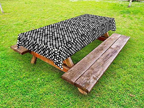 ABAKUHAUS Astratto Tovaglia da Esterno, Semplicistico esagoni Design, Tovaglia da Picnic Lavabile Decorativa, 145 cm x 305 cm, Carbonella Grey Ivory