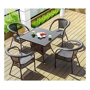 HLZY Tavolo in Vimini in Rattan mobili in Patio e Set Sedia, Arredamento da Esterno Tavolo da Giardino e sedie Set di Vetro Top tavolino da caffè Patio Set tavolino da caffè Conversazione Patio