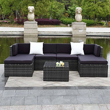 IKAYAA 7pcs Ammortizzata Esterna Divano Mobili da Giardino Patio Set Ottomano Angolo Divano Componibile in Vimini Mobili in Rattan TUV Test Report