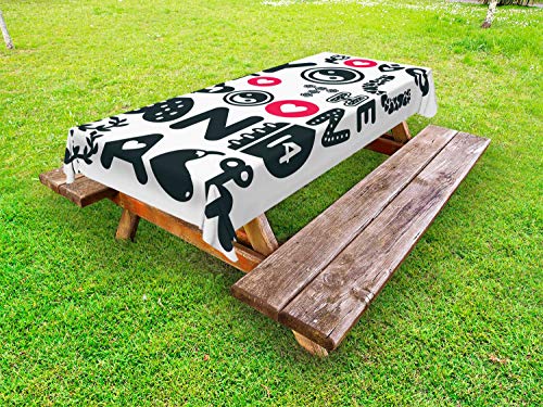 ABAKUHAUS Ti Amo Fino alla Luna e Ritorno Tovaglia da Esterno, Simboli Elementi Calligraphy, Tovaglia da Picnic Lavabile Decorativa, 145 cm x 305 cm, Bianco, Scuro, Reseda Verde