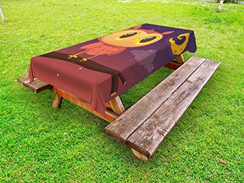 ABAKUHAUS Owl Stampa Tovaglia da Esterno, Sky Moon And Stars, Tovaglia da Picnic Lavabile Decorativa, 145 cm x 305 cm, Salmone al Quarzo Scuro