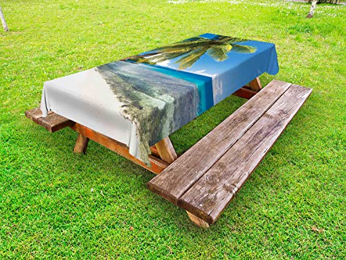 ABAKUHAUS Fiji Tovaglia da Esterno, Paradise Island per i viaggiatori, Tovaglia da Picnic Lavabile Decorativa, 145 cm x 305 cm, Azzurro Blu Multicolor