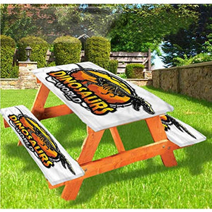 Dino World - Tovaglia da picnic con dinosauro, con bordo elastico, 60 x 72 cm, set da 3 pezzi per campeggio, sala da pranzo, all'aperto, parco, patio