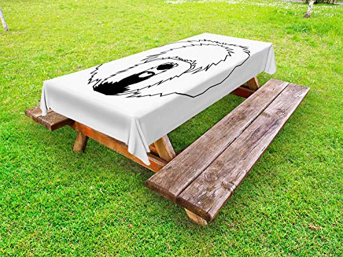 ABAKUHAUS English Sheepdog Tovaglia da Esterno, Testa Disegno di Cane, Tovaglia da Picnic Lavabile Decorativa, 145 cm x 305 cm, Bianco Charcoal Grey