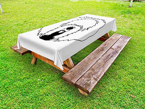 ABAKUHAUS English Sheepdog Tovaglia da Esterno, Testa Disegno di Cane, Tovaglia da Picnic Lavabile Decorativa, 145 cm x 265 cm, Bianco Charcoal Grey