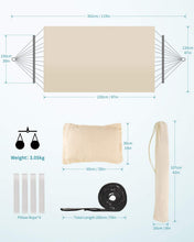 deepee Amaca da Campeggio da Giardino in Cotone con Barre di Diffusione in Legno e 2 Cuscini, 220 x 120cm, capacità di Carico 300 kg, con Tasche Laterali e Borsa da Viaggio per Campeggio, Giardini