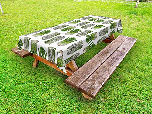 ABAKUHAUS Verdura Tovaglia da Esterno, Striped Fresh Finocchi, Tovaglia da Picnic Lavabile Decorativa, 145 cm x 305 cm, Bianco Lime Green
