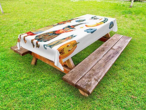 ABAKUHAUS Luna magia Tovaglia da Esterno, Zucca Crescent Cat, Tovaglia da Picnic Lavabile Decorativa, 145 cm x 305 cm, Multicolore