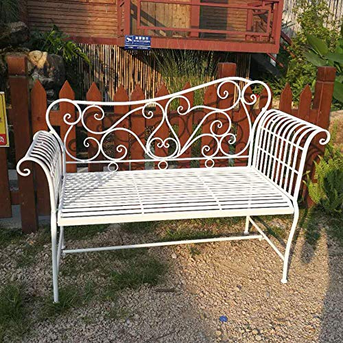 Panchina da giardino per terrazza Panchine da giardino per il tempo libero all'aperto, panchina a 2 posti in ghisa resistente alle intemperie e antiruggine, panchina decorativa retrò con schienale e