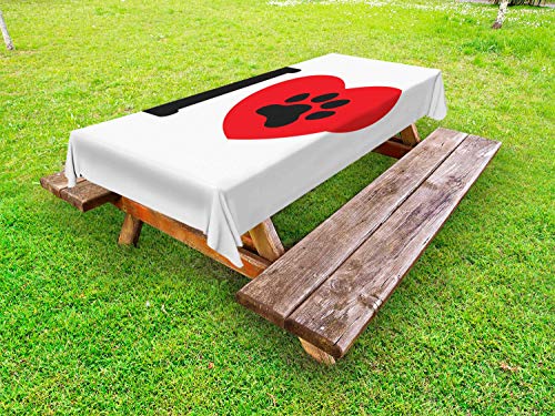 ABAKUHAUS Orma di Zampa Tovaglia da Esterno, Amo i Cani e Gatti Arte, Tovaglia da Picnic Lavabile Decorativa, 145 cm x 265 cm, Carbonella Gray e Vermilion