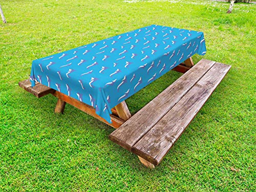ABAKUHAUS Delfino Tovaglia da Esterno, Ripetitivo Irregolare Pesce, Tovaglia da Picnic Lavabile Decorativa, 145 cm x 305 cm, Blue Sea Ceil Blu