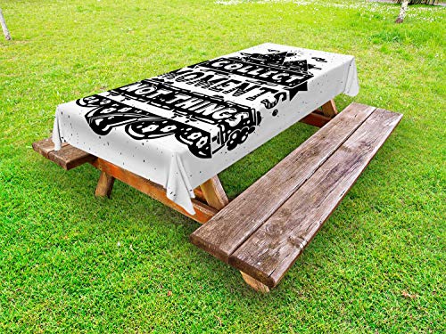 ABAKUHAUS Detto Tovaglia da Esterno, Monochrome CalligraphyText, Tovaglia da Picnic Lavabile Decorativa, 145 cm x 210 cm, Charcoal Grey Bianco