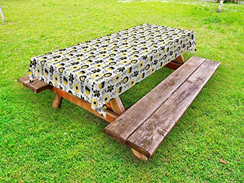 ABAKUHAUS Astratto Tovaglia da Esterno, Surreale Design Fiori, Tovaglia da Picnic Lavabile Decorativa, 145 cm x 210 cm, Champagne Giallo