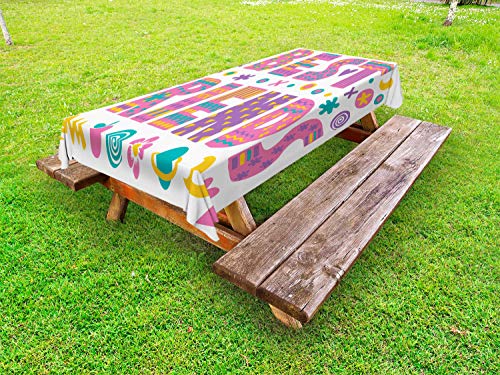 ABAKUHAUS Migliore Amico Tovaglia da Esterno, 90 di Calligraphy Art, Tovaglia da Picnic Lavabile Decorativa, 145 cm x 305 cm, Viola Terra Gialla