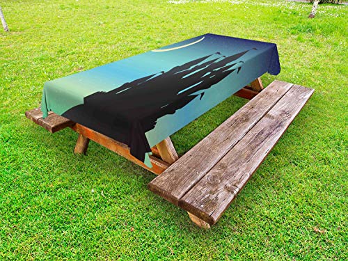 ABAKUHAUS Luna magia Tovaglia da Esterno, Castello e sfumatura Sky, Tovaglia da Picnic Lavabile Decorativa, 145 cm x 210 cm, Seafoam Giallo Pallido