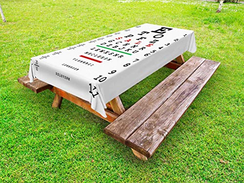 ABAKUHAUS Eye Chart Tovaglia da Esterno, Ottica di Controllo di Prova dell'occhio, Tovaglia da Picnic Lavabile Decorativa, 145 cm x 210 cm, Charcoal Grey Verde