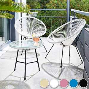 TecTake 800730 Set di 2 Sedie Acapulco con Tavolo, Poltrone da Relax, Robusto Telaio in Acciaio, Stile retrò, Outdoor Giardino Terrace -Disponibile in Diversi Colori (Beige | No. 403310)
