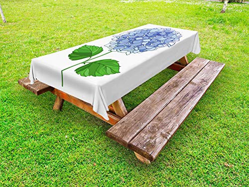 ABAKUHAUS Ortensia Tovaglia da Esterno, Semplice Fiore sboccia, Tovaglia da Picnic Lavabile Decorativa, 145 cm x 210 cm, Ceil Blu Fern Green