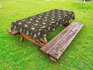 ABAKUHAUS Grigio Giallo Tovaglia da Esterno, Fiori Bouquet Arte, Tovaglia da Picnic Lavabile Decorativa, 145 cm x 265 cm, Army Green Cream