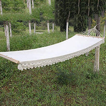 LHAHGLY Amaca, Tela di Cotone Bianco Pizzo Nappa con palo di Legno per la Spiaggia Campeggio all'aperto Giardino Interno - Carico da 260 libbre Sedia pigra Support hamac Bois