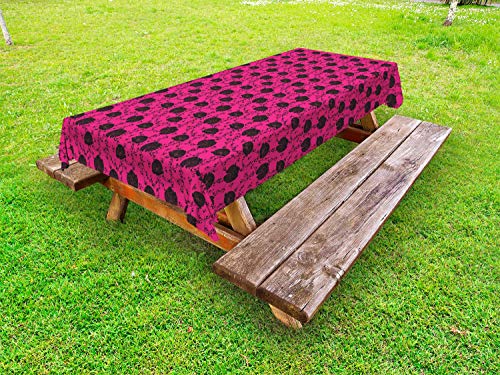 ABAKUHAUS Floreale Tovaglia da Esterno, Poppy Fiori e Pois, Tovaglia da Picnic Lavabile Decorativa, 145 cm x 265 cm, Hot Pink e Dark Mauve