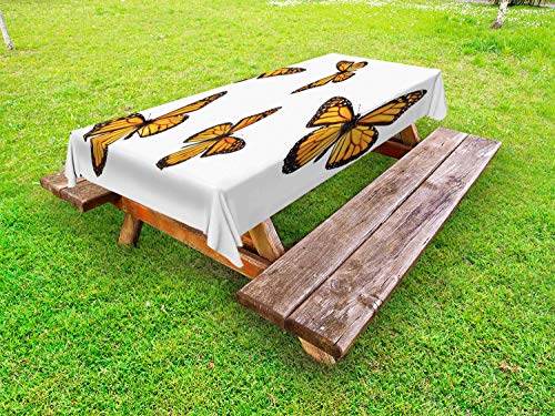 ABAKUHAUS La Farfalla Tovaglia da Esterno, Gracious Winged Insect, Tovaglia da Picnic Lavabile Decorativa, 145 cm x 210 cm, Terra Giallo Arancione