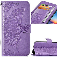 Saceebe Compatibile con Huawei Y9 2019 Custodia pelle Cover a libro Portafoglio Flip Case [Custodia in pelle goffrata con fiori e farfalle con cordino] anteriore e posteriore Bumper Case,viola chiaro