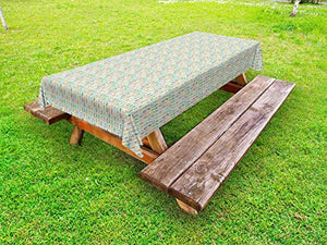 ABAKUHAUS Alfabeto Tovaglia da Esterno, Divertente Colorful Lettere d'Arte, Tovaglia da Picnic Lavabile Decorativa, 145 cm x 265 cm, Mint Green Multicolor