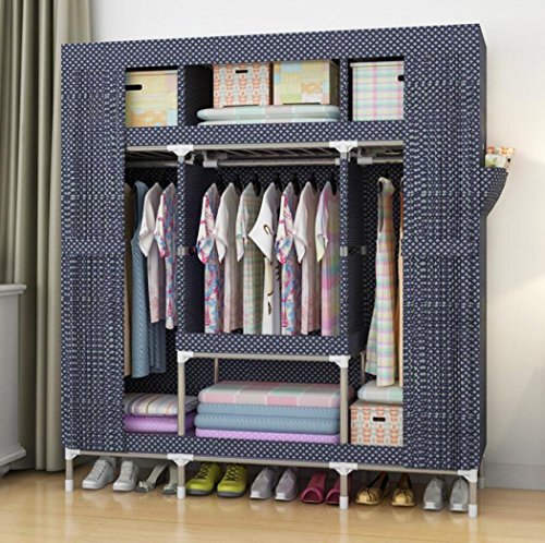 LyMei Stoccaggio Portatile dell'Armadio dell'Acciaio Inossidabile di stoccaggio dell'organizzatore dell'Armadio del Panno di Oxford, Guardaroba Antipolvere a Prova d'umidità,Blue_148*45 * 170cm