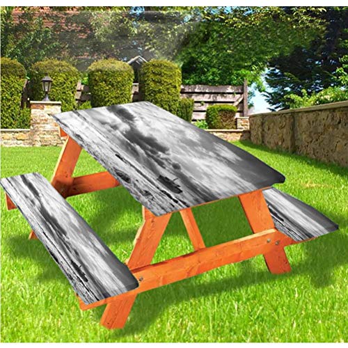LEWIS FRANKLIN Tenda da doccia naufragio, tavolo da picnic e panchina, tovaglia con bordo elastico in rovina, 60 x 170 cm, set da 3 pezzi per tavolo pieghevole