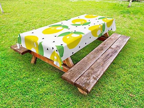 ABAKUHAUS Limoni Tovaglia da Esterno, Cheery Agrumi Art, Tovaglia da Picnic Lavabile Decorativa, 145 cm x 305 cm, Lime Green Senape