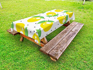 ABAKUHAUS Limoni Tovaglia da Esterno, Cheery Agrumi Art, Tovaglia da Picnic Lavabile Decorativa, 145 cm x 210 cm, Lime Green Senape