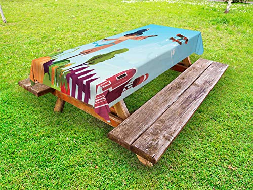 ABAKUHAUS Spaventapasseri Tovaglia da Esterno, Campagna del Fumetto, Tovaglia da Picnic Lavabile Decorativa, 145 cm x 305 cm, Multicolore