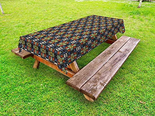 ABAKUHAUS Astratto Tovaglia da Esterno, Tribal Art Geometrica Motif, Tovaglia da Picnic Lavabile Decorativa, 145 cm x 265 cm, Multicolore