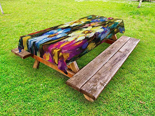 ABAKUHAUS Impressionista Tovaglia da Esterno, Flower Field Painting, Tovaglia da Picnic Lavabile Decorativa, 145 cm x 265 cm, Multicolore