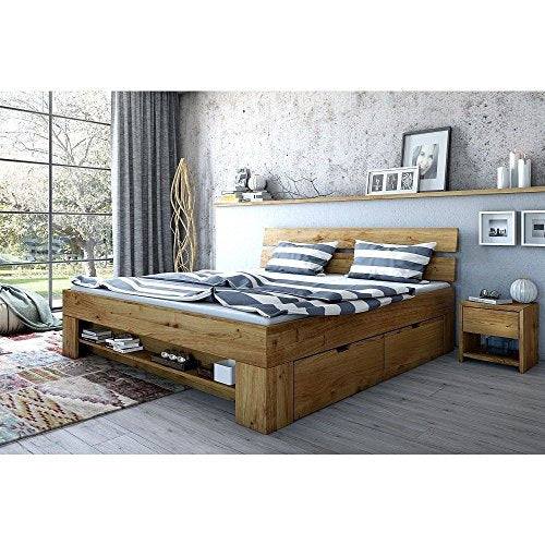 Letto per futon Sara, 180 x 200 cm, con 4 cassetti, in legno di rovere massello oliato