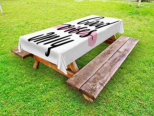 ABAKUHAUS Detto Tovaglia da Esterno, Testo sul Rosato Stroke, Tovaglia da Picnic Lavabile Decorativa, 145 cm x 265 cm, Charcoal Grey Rosa Pallido