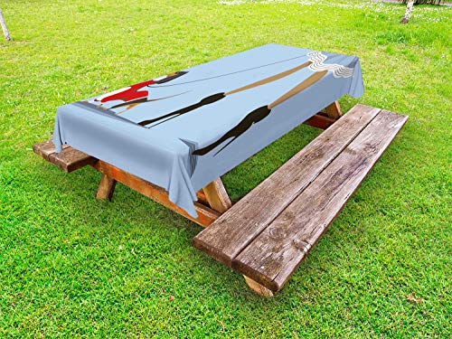 ABAKUHAUS Bassotto Tovaglia da Esterno, Donna e Dog Fashion, Tovaglia da Picnic Lavabile Decorativa, 145 cm x 265 cm, Multicolore