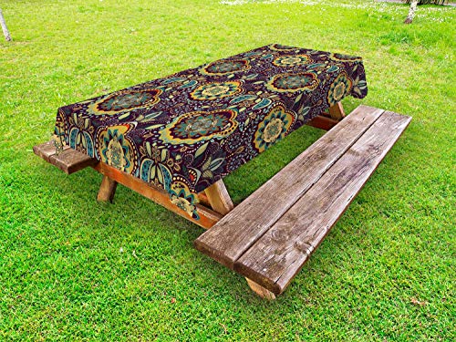 ABAKUHAUS giacobino Tovaglia da Esterno, Botanico Composizione Art, Tovaglia da Picnic Lavabile Decorativa, 145 cm x 265 cm, Charcoal Grigio Multicolore