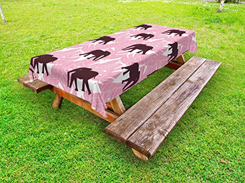 ABAKUHAUS Elefante Tovaglia da Esterno, Tropicale Foglia di Palma in Africa, Tovaglia da Picnic Lavabile Decorativa, 145 cm x 265 cm, Pastello Rosa Scuro Fucsia