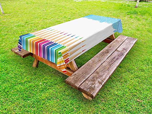 ABAKUHAUS Arcobaleno Tovaglia da Esterno, Matite Multicolori Gradiente, Tovaglia da Picnic Lavabile Decorativa, 145 cm x 210 cm, Multicolore