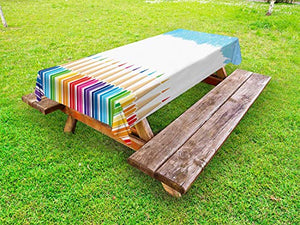 ABAKUHAUS Arcobaleno Tovaglia da Esterno, Matite Multicolori Gradiente, Tovaglia da Picnic Lavabile Decorativa, 145 cm x 210 cm, Multicolore