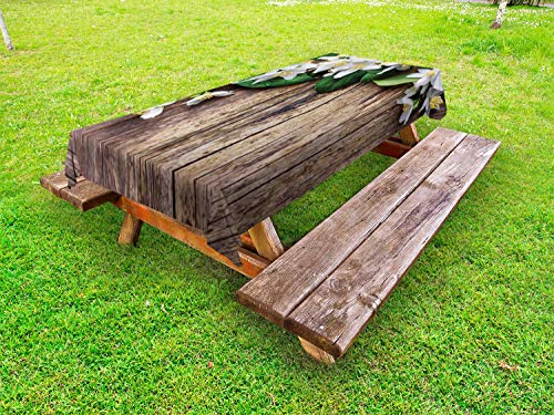 ABAKUHAUS Legno Rustico Tovaglia da Esterno, Jasmine Fiore Retro, Tovaglia da Picnic Lavabile Decorativa, 145 cm x 210 cm, Marrone, Verde,