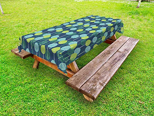 ABAKUHAUS Le Foglie Tovaglia da Esterno, Rotondo Astratto Motivo Grafico, Tovaglia da Picnic Lavabile Decorativa, 145 cm x 265 cm, Cielo Azzurro Scuro Multicolor