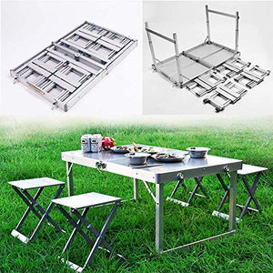 Set da pranzo pieghevole da giardino, patio, set di mobili da campeggio – 4 sedie e 1 tavolo – metallo impermeabile, ignifugo, non arrugginisce, facile da pulire