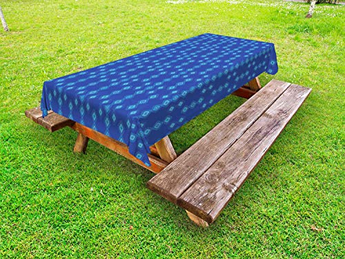 ABAKUHAUS Boemo Tovaglia da Esterno, Ornato Folcloristico Motivi, Tovaglia da Picnic Lavabile Decorativa, 145 cm x 210 cm, Cobalt Blue Aqua