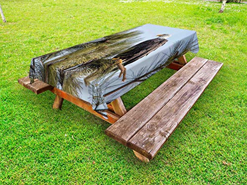 ABAKUHAUS Idaho Tovaglia da Esterno, American Bald Eagle Branch, Tovaglia da Picnic Lavabile Decorativa, 145 cm x 305 cm, Army Green Ceil Blu